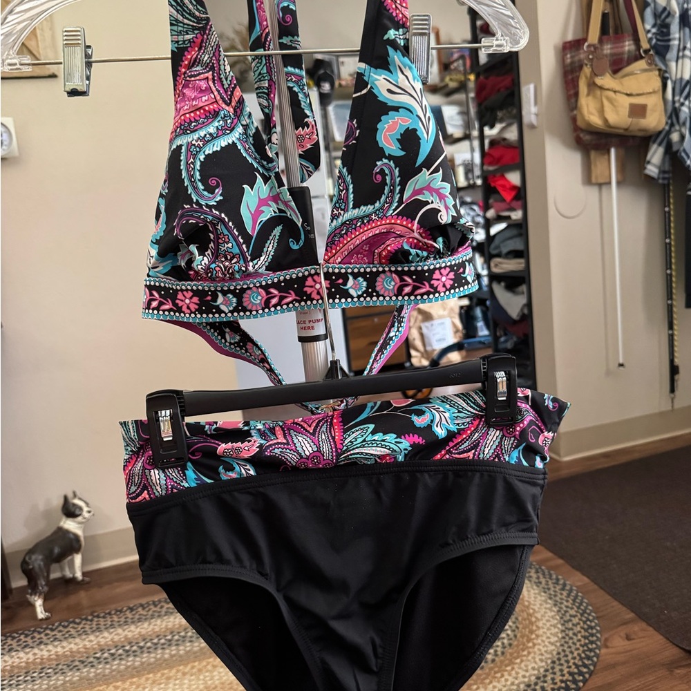 Apt. 9 Black and Pink Paisley Bikini Set